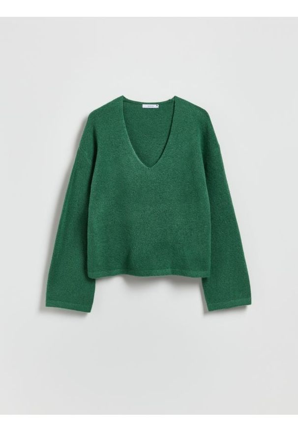 Reserved - Sweter z szerokimi rękawami - morski. Kolor: morski. Materiał: wełna, dzianina