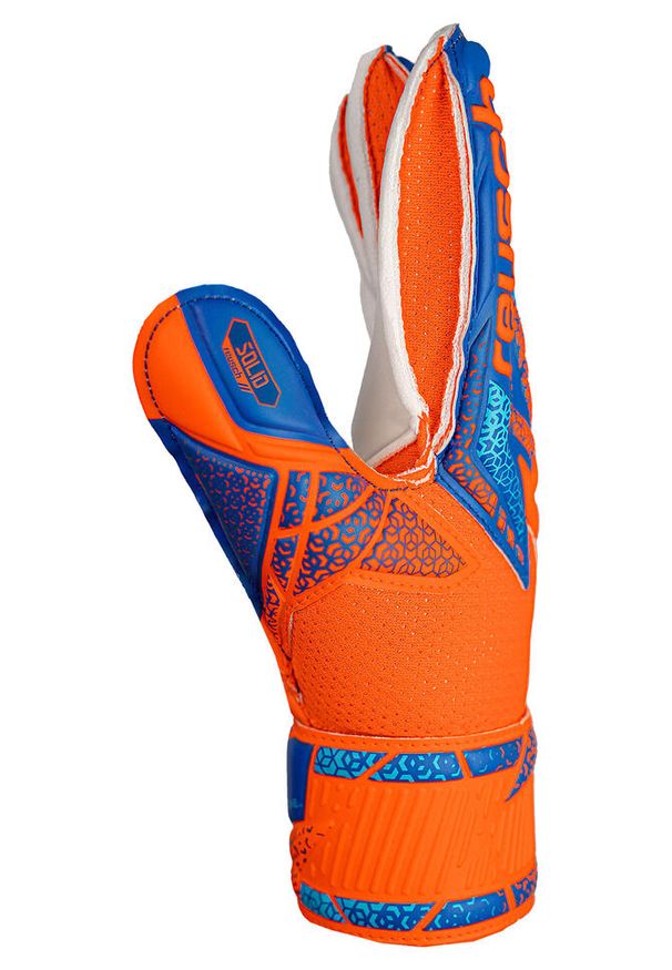 Reusch - Rękawice bramkarskie dziecięce REUSCH Attrakt Solid Finger Support Junior. Kolor: pomarańczowy, niebieski, wielokolorowy