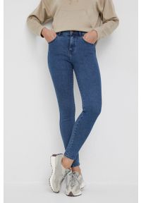 Wrangler jeansy HIGH RISE SKINNY INDIGO SEA damskie high waist. Stan: podwyższony. Kolor: niebieski