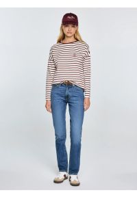 Big-Star - Bluzka damska w paski beżowo-bordowe Alerra 604. Okazja: na co dzień. Kolor: czerwony. Materiał: jeans, dzianina. Wzór: paski. Styl: klasyczny, casual