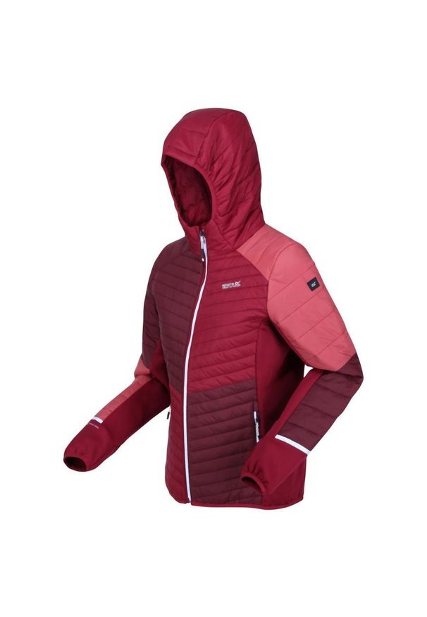 Kurtka turystyczna damska Trutton II Regatta hybrydowa pikowana. Typ kołnierza: kaptur. Kolor: czerwony, wielokolorowy, brązowy. Materiał: poliester. Sport: turystyka piesza