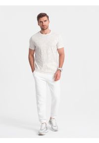 Ombre Clothing - T-shirt męski fullprint w liście palmy - jasnobeżowy V1 OM-TSFP-0182 - XXL. Kolor: beżowy. Materiał: bawełna, skóra #9