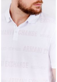 Armani Exchange - ARMANI EXCHANGE Biała męska koszulka polo w logo, Rozmiar S. Typ kołnierza: polo. Kolor: biały. Wzór: ażurowy #3