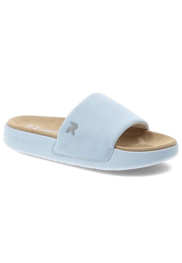 Niebieskie Klapki Rieker Stylowe Płaskie Damskie. Okazja: na spacer, na co dzień, na plażę. Kolor: niebieski. Materiał: materiał. Sezon: lato. Styl: elegancki