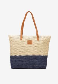 Born2be - Beżowo-Granatowa Torebka Boho z Papierowej Plecionki o Fasonie Tote na Suwak Jabba. Kolor: beżowy. Sezon: lato. Styl: boho #5