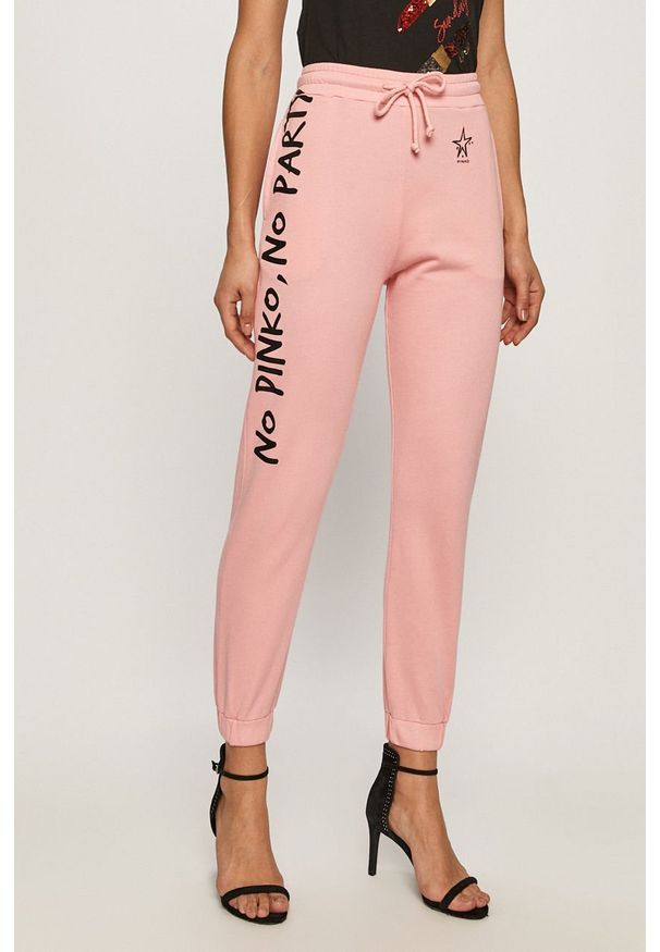 Pinko - Spodnie. Kolor: różowy. Materiał: bawełna, dzianina. Wzór: nadruk