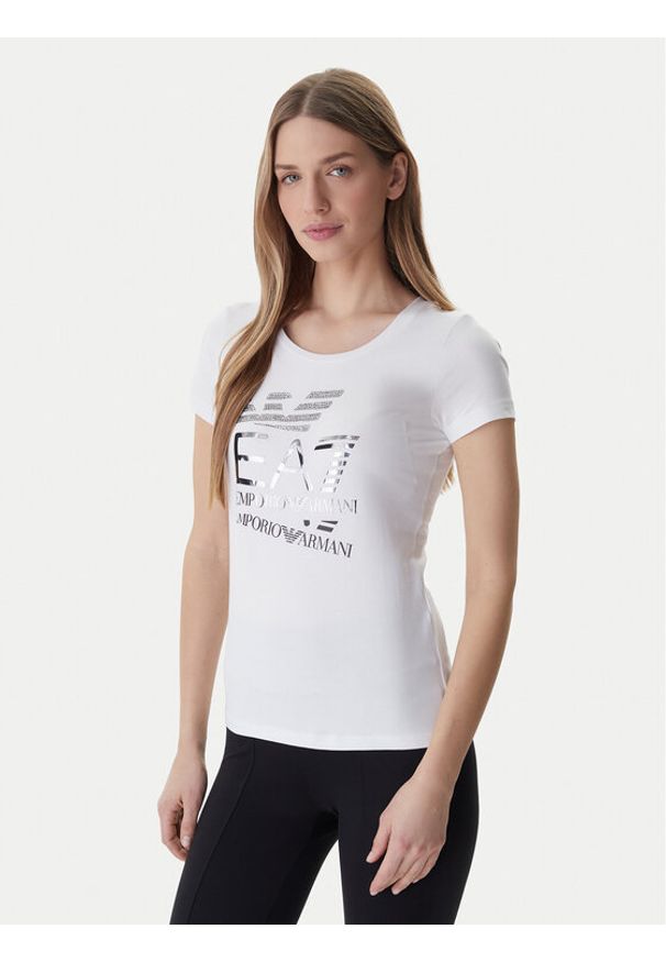 EA7 Emporio Armani T-Shirt 7W000977 AF10373 Biały Regular Fit. Kolor: biały. Materiał: bawełna