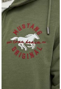 Mustang bluza bawełniana męska kolor zielony z kapturem z aplikacją. Okazja: na co dzień. Typ kołnierza: kaptur. Kolor: zielony. Materiał: bawełna. Wzór: aplikacja. Styl: casual #3