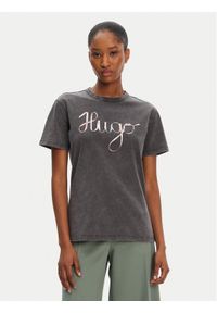 Hugo - HUGO T-Shirt Damacia_5 50544868 Czarny Regular Fit. Kolor: czarny. Materiał: bawełna