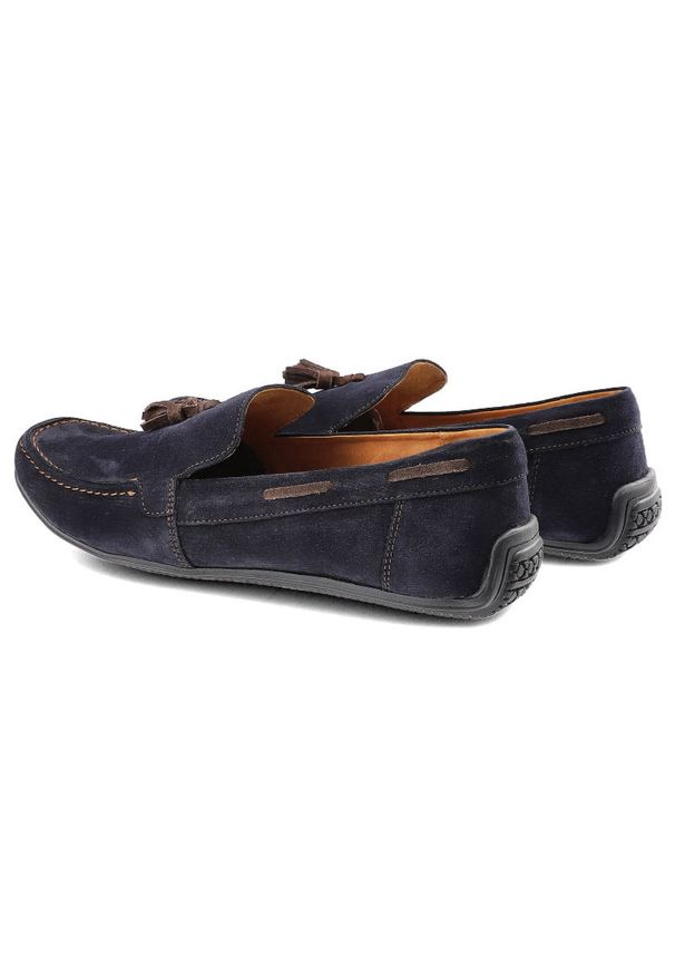 Granatowe Mokasyny Karino Męskie Modne Półbuty. Zapięcie: bez zapięcia. Kolor: niebieski. Materiał: jeans, skóra, zamsz. Szerokość cholewki: normalna. Styl: elegancki