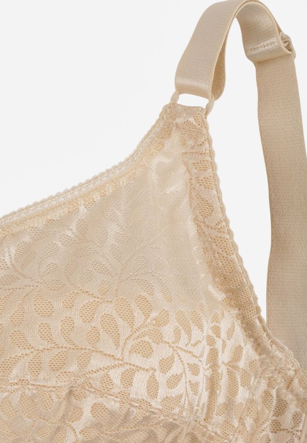 Born2be - Jasnobeżowy Biustonosz na Regulowanych Ramiączkach na Haftki Nosofia. Kolor: beżowy. Materiał: bawełna, jeans