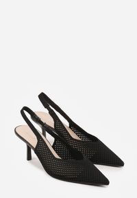Renee - Czarne Sandały Slingback z Ażurową Cholewką i Szpiczastym Noskiem Beethovia. Okazja: na ślub cywilny, na wesele, na imprezę. Nosek buta: szpiczasty. Kolor: czarny. Materiał: jeans. Szerokość cholewki: normalna. Wzór: ażurowy. Styl: wizytowy #9