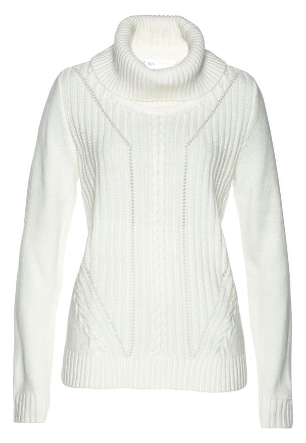 Sweter z golfem bonprix biel wełny. Typ kołnierza: golf. Kolor: biały. Materiał: materiał, akryl