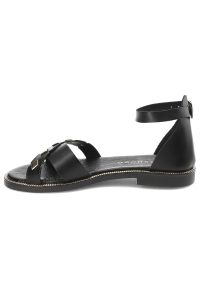 Czarne Sandały Armodo Stylowe Obuwie Damskie. Zapięcie: pasek. Kolor: czarny. Materiał: jeans, skóra. Wzór: paski. Obcas: na obcasie. Styl: elegancki. Wysokość obcasa: niski