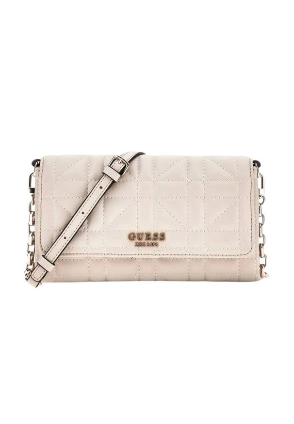 Guess - GUESS Beżowa torebka z funkcją portfela Assia Mini. Kolor: beżowy. Materiał: pikowane