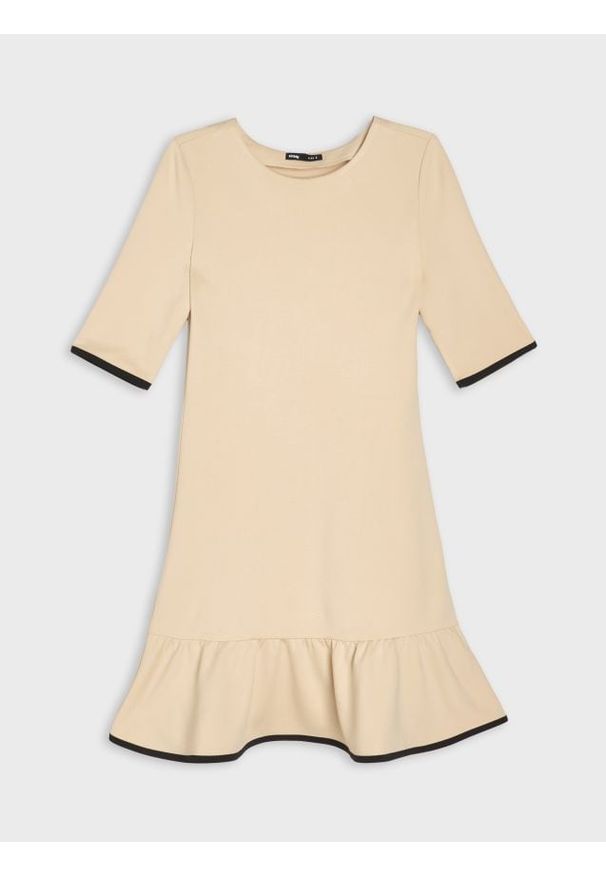 Sinsay - Sukienka mini z kontrastującą lamówką z wiskozą - kremowy. Kolor: kremowy. Materiał: wiskoza. Długość: mini