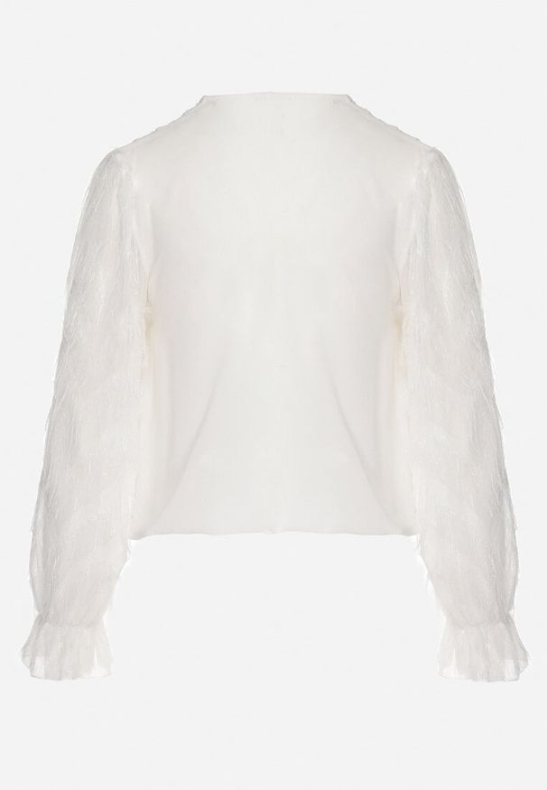 Born2be - Biała Bluzka z Kopertowym Dekoltem i Metaliczną Nicią Friliene. Kolor: biały. Styl: elegancki