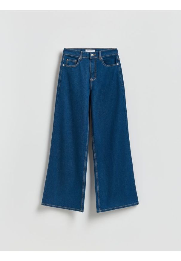 Reserved - Jeansy wide leg - granatowy. Kolor: niebieski