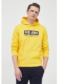 Pepe Jeans bluza bawełniana DOUGLAS męska kolor żółty z kapturem z aplikacją. Okazja: na co dzień. Typ kołnierza: kaptur. Kolor: żółty. Materiał: bawełna. Wzór: aplikacja. Styl: casual