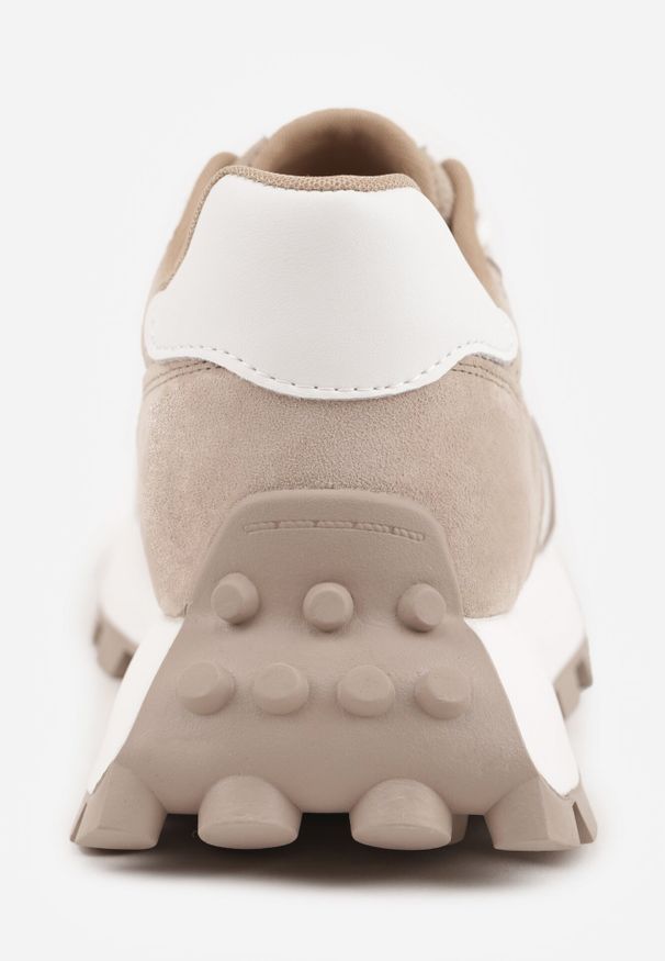 Born2be - Beżowe Sneakersy z Zamszu Naturalnego z Perforacją na Grubej Podeszwie Cezarisse. Kolor: beżowy. Materiał: zamsz