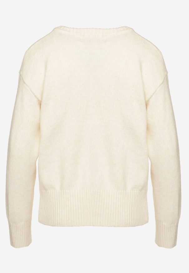 Born2be - Jasnobeżowy Sweter o Klasycznym Fasonie z Wełną Avartissa. Kolor: beżowy. Materiał: wełna. Długość rękawa: długi rękaw. Długość: długie. Wzór: aplikacja, geometria. Styl: klasyczny