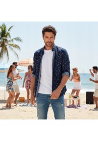 Granatowa Koszula o Prostym Kroju w Żaglówki - Pako Jeans. Okazja: na co dzień. Kolor: niebieski. Materiał: wiskoza, bawełna. Styl: casual #4