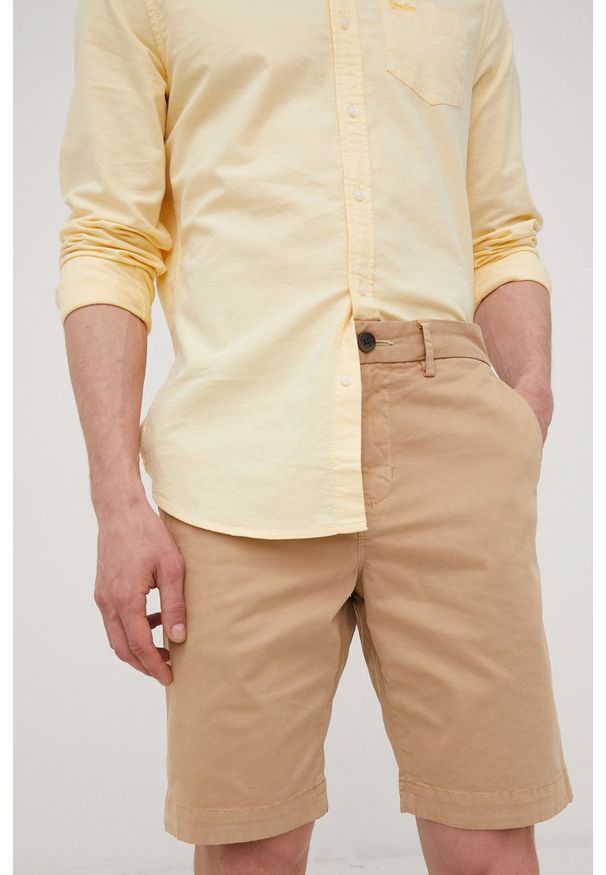 Superdry szorty męskie kolor beżowy. Kolor: beżowy. Materiał: bawełna, tkanina