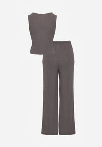 Born2be - Szary Letni Komplet Top Typu Kamizelka i Spodnie z Teksturowanej Tkaniny Echoviane. Kolor: szary. Materiał: tkanina #6