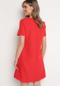 Born2be - Czerwona Sukienka Trapezowa Mini z Kieszeniami Hreona. Kolor: czerwony. Typ sukienki: trapezowe. Długość: mini