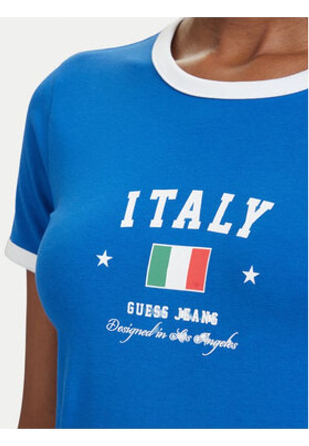 Guess Jeans T-Shirt W6YI16 K3995 Niebieski Slim Fit. Kolor: niebieski. Materiał: bawełna