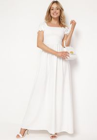 Born2be - Biała Rozkloszowana Sukienka z Elastyczną Górą i Gumką w Talii Aliexava. Okazja: na co dzień. Typ kołnierza: dekolt kwadratowy. Kolor: biały. Typ sukienki: proste. Styl: casual, elegancki #2