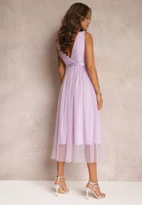 Renee - Fioletowa Tiulowa Sukienka Rozkloszowana z Koronką Phyvana. Kolor: fioletowy. Materiał: tiul, koronka. Wzór: koronka #5