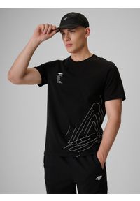 4f - 4F T-shirt regular z nadrukiem męski - czarny XXL. Okazja: na co dzień. Kolor: czarny. Materiał: jeans, materiał, bawełna, dresówka. Wzór: nadruk. Styl: casual, klasyczny #1