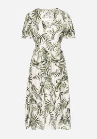 Born2be - Zielona Rozkloszowana Sukienka z Dekoltem w Serek Zdobiona Roślinnym Wzorem Evilirae. Okazja: na spotkanie biznesowe, do pracy, na co dzień. Typ kołnierza: dekolt w serek. Kolor: zielony. Wzór: aplikacja. Styl: casual, biznesowy #3