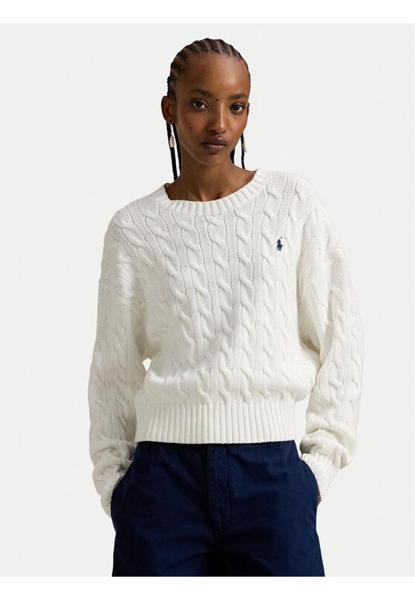 Polo Ralph Lauren Sweter 211A96245003 Biały Relaxed Fit. Typ kołnierza: polo. Kolor: biały. Materiał: bawełna