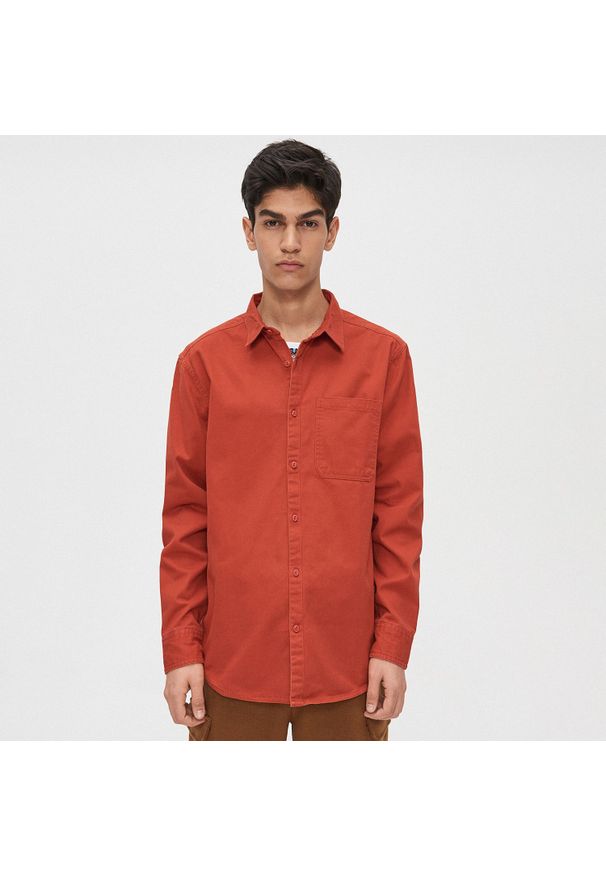 Cropp - Gładka koszula - Pomarańczowy. Kolor: pomarańczowy. Materiał: bawełna. Wzór: gładki