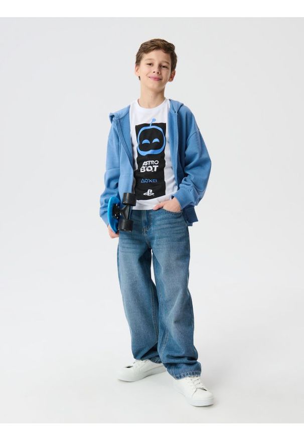 Sinsay - Jeansy loose z efektem sprania - granatowy. Kolor: niebieski