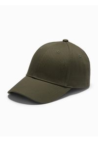 Ombre Clothing - Czapka męska bejsbolówka z daszkiem i ozdobnym haftem – khaki V2 OM-ACCS-0102 - uniwersalny. Kolor: brązowy. Materiał: bawełna. Wzór: haft. Styl: klasyczny, casual #3