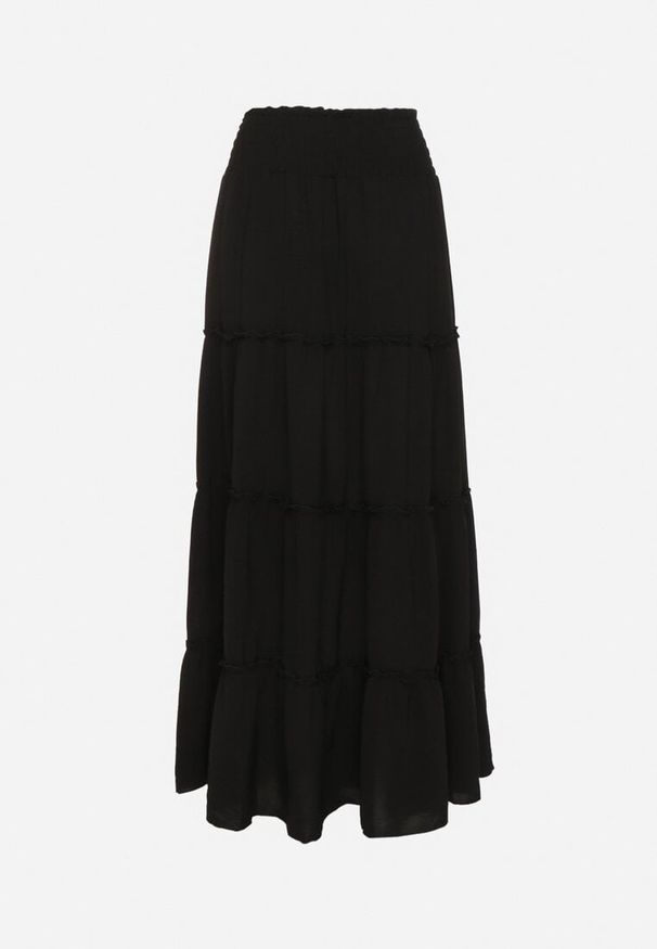 Born2be - Czarna Spódnica o Rozkloszowanym Kroju z Falbankami i Gumką w Talii Dovinala. Okazja: na co dzień. Kolor: czarny. Styl: elegancki, casual, klasyczny