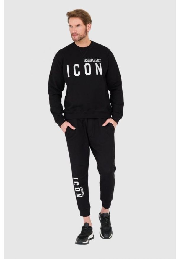 DSQUARED2 Czarna bluza męska z dużym srebrnym błyszczącym logo icon, Rozmiar XXL. Kolor: czarny