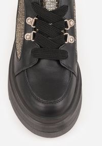 Renee - Czarne Sneakersy VICES na Koturnie z Brokatowymi Wstawkami Morinatea. Okazja: na co dzień. Kolor: czarny. Materiał: jeans. Wzór: aplikacja. Sezon: lato. Obcas: na koturnie #4