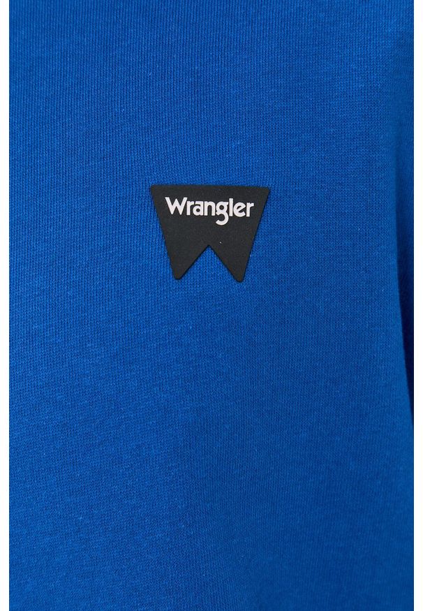 Wrangler Bluza męska gładka. Okazja: na co dzień. Kolor: niebieski. Materiał: dzianina. Wzór: gładki, aplikacja. Styl: casual