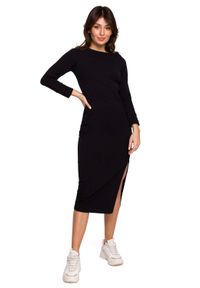 MOE - Prosta Bawełniana Sukienka Midi - Czarna. Kolor: czarny. Materiał: bawełna. Typ sukienki: proste. Długość: midi