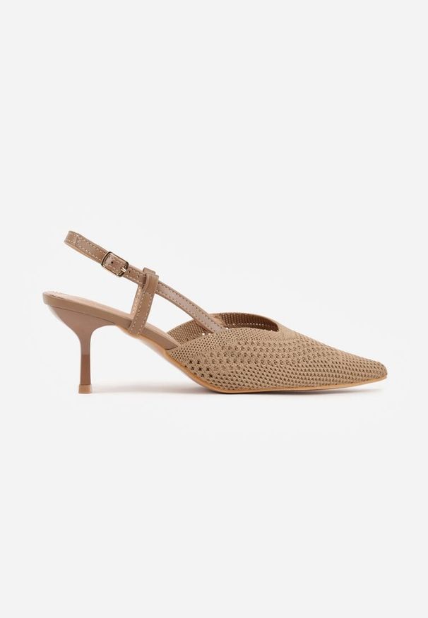 Renee - Ciemnobeżowe Ażurowe Sandały na Szpilce Slingback Erilise. Zapięcie: sprzączka. Kolor: beżowy. Wzór: ażurowy. Obcas: na szpilce. Styl: elegancki