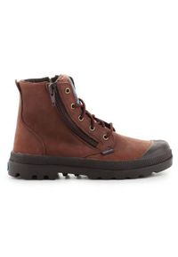Buty do chodzenia dla dzieci Palladium Pampa HI Lea Gusset. Wysokość cholewki: za kostkę. Zapięcie: sznurówki. Kolor: brązowy. Materiał: zamsz, materiał, syntetyk. Szerokość cholewki: normalna. Sport: turystyka piesza
