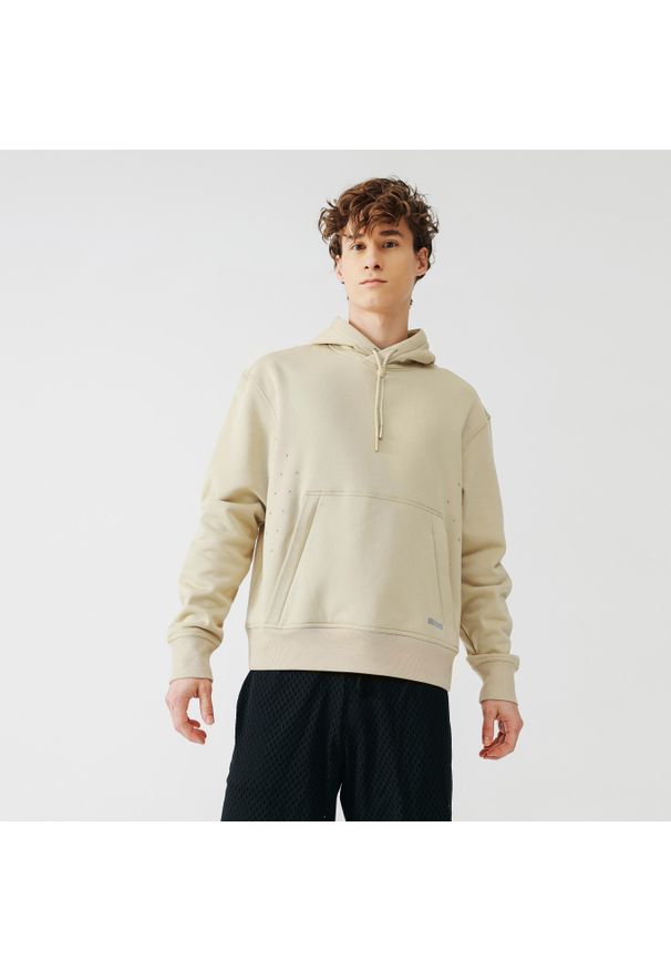 KALENJI - Bluza do biegania męska Kalenji Hoodie Warm+ ocieplana. Kolor: beżowy. Materiał: poliester, materiał