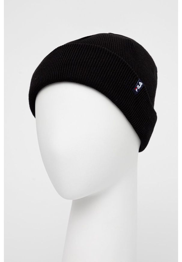 Fila Czapka kolor czarny z cienkiej dzianiny. Kolor: czarny. Materiał: dzianina
