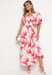 Born2be - Różowo-Biała Sukienka z Kopertowym Dekoltem i Gumką w Pasie Wiązana na Plecach Iberi. Okazja: na randkę, na co dzień. Typ kołnierza: dekolt w serek. Kolor: różowy. Długość rękawa: krótki rękaw. Typ sukienki: kopertowe. Styl: casual #2
