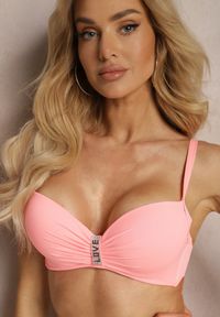 Renee - Jasnoróżowe Bikini z Cyrkoniami i Regulowanymi Ramiączkami Tloen. Kolor: różowy. Wzór: aplikacja