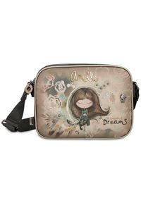 Torebka damska Anekke, mała we wzory zapinana na zamek z regulowanym paskiem, brązowa, 41703-188. Kolor: brązowy. Wzór: motyw z bajki, haft, aplikacja. Dodatki: z haftem, z aplikacjami. Styl: casual #1